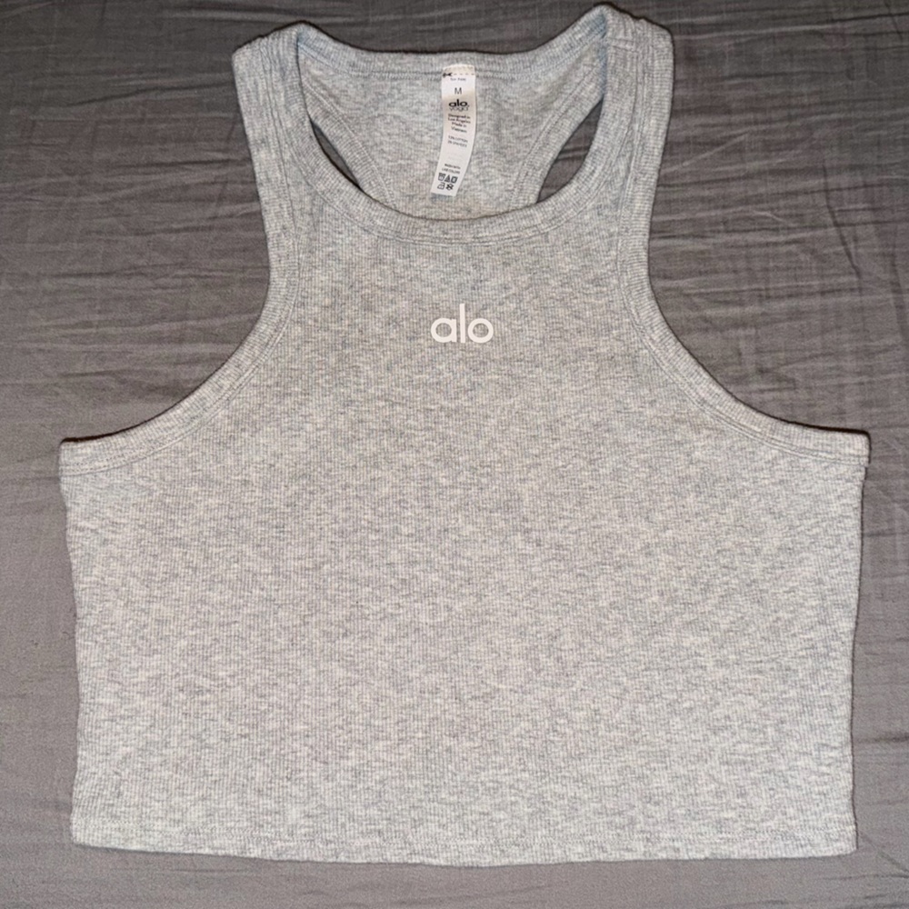 ALO Yoga Light Gray Ribbed Racerback Crop Top